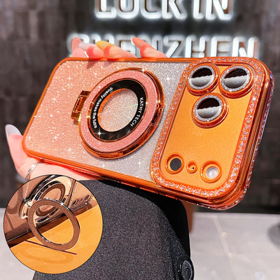 Phone Case: Suitable for IPhone17 ProMax 17Air 17Pro, Comes with Lens Film Glitter Diamond Holder Phone Case, Luxury Edge Diamond Shockproof Protective Cover