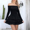 Womens Stylish And Elegant Solid-Color Ruffle-Trimmed Patchwork Dress