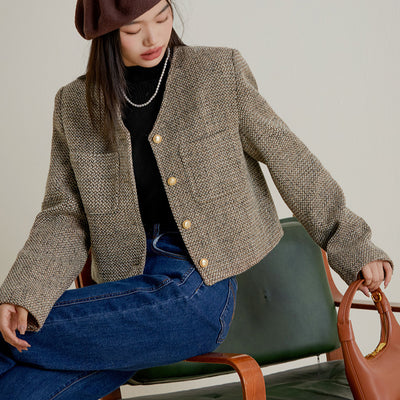 Women's Minimalist Coffee-colored Chanel-style French Short Jacket