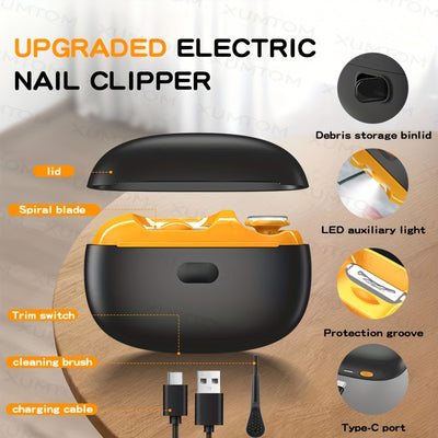 Electric Nail Clipper & Polisher – Safe, Quiet, USB Rechargeable with LED Light, Suitable for Adults & Seniors