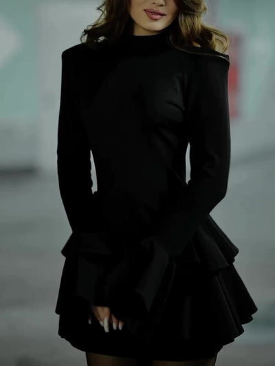 Black Bell Sleeve Mini Cake Dress