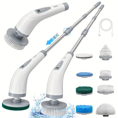 Electric Spin Scrubber | Dual Adjustable Speeds, Cordless, Portable, with 7 Replaceable Brush Heads for Floor, Bathroom, Tub, Tile