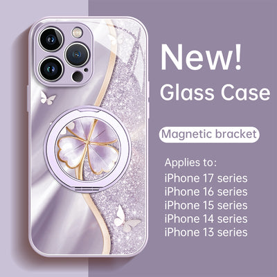 Phone case: Lucky Grass is suitable for iPhone 16promax phone cases, new 15 glass cases, 16pro high-end, 13 series, 14plus protective covers, and 12 magnetic stands