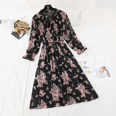 New Hot Fashion Female Casual Flare Sleeve Lotus Leaf Neck Basic Dresses