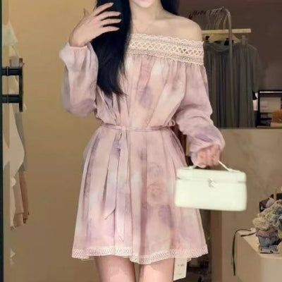 Off-Shoulder Floral Chiffon Summer Loose Dress For Women