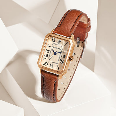 Ladies Luxury Vintage Quartz Watch – Square Dial with Roman Numerals, Sophisticated Fashion Accessory