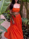Orange Suspender Elastic Waist Cake Skirt Suit