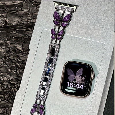 Luxury Apple Watch Band – Butterfly Rhinestone Design, Waterproof Aluminum Alloy, Compatible with Series 1–10, SE, Ultra (38–49mm)