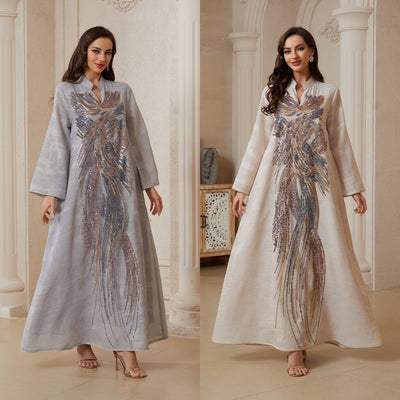 Muslim Womens Dress Made Of Mesh Fabric With Sequins