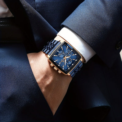 Watches Blue Rectangle Quartz Wristwatches Luxury Business Watch Clock Luminous Hands