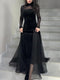 Black Velvet Patchwork Mesh Maxi Dress