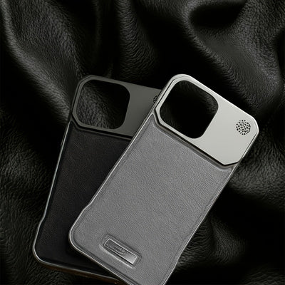 Business Luxury iPhone Case – Metal & Faux Leather, Shockproof Back, Frameless Design, Built-In Aromatherapy, Compatible with iPhone 14/14 Pro, 15/15 Pro/Pro Max, 16/16 Pro/Pro Max, 17/17 Pro/Pro Max