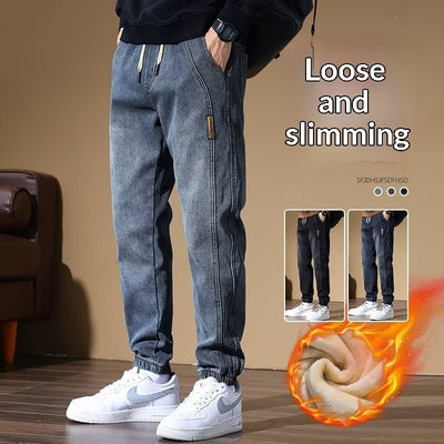 Mens Fleece-Lined Outerwear Jogger Harem Pants For Cold Weather Coziness
