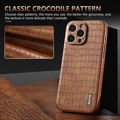 Phone Case: Luxury Crocodile Skin Pattern Electroplated Case for iPhone 16/15/14/13/12/11 - Stylish Business Protective Cover