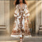 Elegant Printed V-Neck Dress With Puffed Sleeves