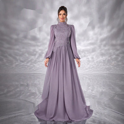 New Elegant Floral Dress With Long Sleeves Made Of Chiffon