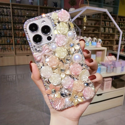 Phone Case - Fashionable And Luxurious Colorful Resin Flower Phone Case with Rhinestones And Pearls, Suitable for Iphone 17 Pro Max/16 Plus/Xr/7G, Designed to Prevent Drops