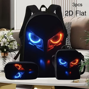 3pcs Cool Trendy Flame Eye Backpack and Crossbody Bag Combo