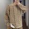 Mens AutumnWinter Retro All-Match Loose Khaki Green Cabled Double-Face Crew-Neck Distressed Thick Sweater