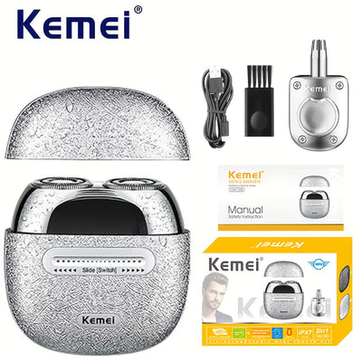 Kemei KM-T288 Pocket-Sized Electric Shaver | Cordless, Quick Charge, One Touch Start, Stainless Steel, USB Charging, Lithium Battery, Non-washable