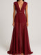 Burgundy Deep V Neck Sleeveless Dress