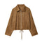 Graceful And Fashionable Women's Flannel Drawstring At Hem Jacket Coat