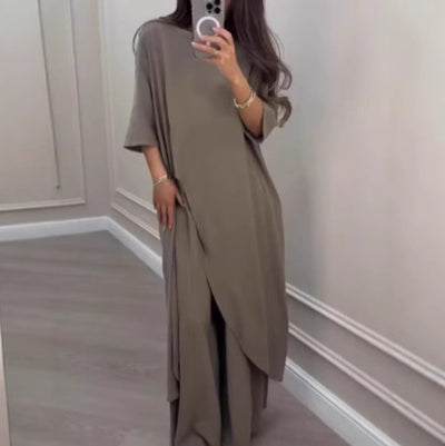 Womens Wide-Leg Pants Suit Fashionable And Casual Solid Color