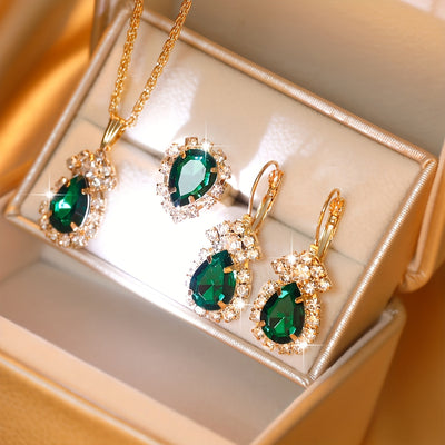 Elegant Droplet-Shaped Pendant Jewelry Set – 4-Piece Minimalist Alloy Set for Daily Wear & Fashion