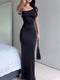 Black Slant Neck Backpack Maxi Dress