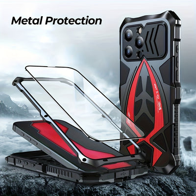 Suitable for iPhone 17 ProMax without front safety glass, metal frame anti fall phone protective case, rear camera lens all inclusive, iPhone 16 ProMax aluminum alloy sports car appearance, hard phone case