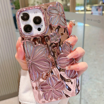 Phone case: Flash powder electroplating  simple personality three-dimensional oil painting flower TPU dopamine style is suitable for iPhone.iPHone11/iPhone13ProMax/iPHone14proMax