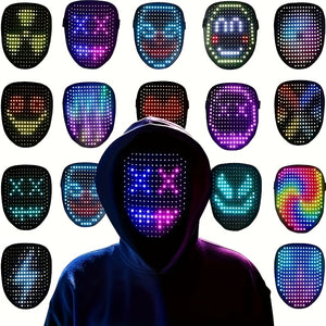 LED Mask with Gesture Sensing and Face Transforming | 25 Moving & 25 Still Pictures, Plastic, USB Charging, Perfect for Halloween and Mardi Gras Day