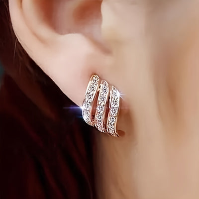 Triple Layer Hollow Dangle Earrings – Shiny Synthetic Gem Jewelry for Women