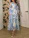 Butterfly Print V Neck Long Sleeve Dress