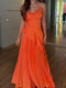 Orange Pleated Ruffled Backless Dress