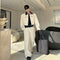 Mens Color-Block Patchwork Leather Zip-Up Top And Casual Wide-Leg Pants Set