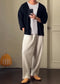 Three-Piece Suit Men's Casual Pleated Short-Sleeved Cardigan And Pants