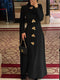 Black Turtleneck Cape Sleeve Gold Button Maxi Dress