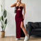 Womens Solid-Color Casual Halterneck Slim-Fit Dress
