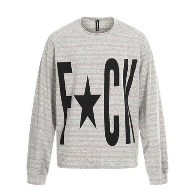 Chinese-style Hip-hop Oversized Letter-print Relaxed-fit Long-sleeve T-shirt With Striped Top