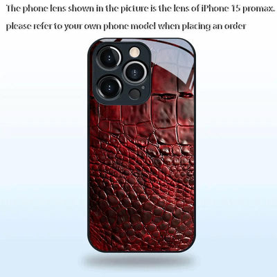 Phone Case: Red Crocodile Light Beige Texture Pattern Tempered Glass Business Design for iPhone 17, 17 Pro, 17 Pro Max, iPhone 16, 16 Pro, 16 Pro Max, iPhone 15, 15 Pro, 15 Pro Max, 14, 14 Pro, 14 Pro Max, 13, 13 Pro, 13 Pro