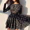 Womens Sexy Mesh Hollow-Out Patchwork Printed Dress