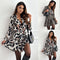 Fashionable Lace-Up Printed Shirt Mini Skirt Dress For Women