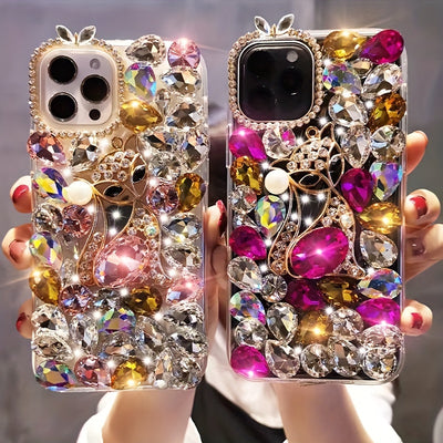 Stylish Luxury Pearl Rhinestone Fox iPhone Case for iPhone 16 Pro Max – Anti-Fall Protective Mobile Shell