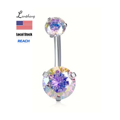 Fashion Piercing Jewelry Stainless Steel Belly Button Ring 14G 10mm Curved Barbell with Round Cubic Zirconia