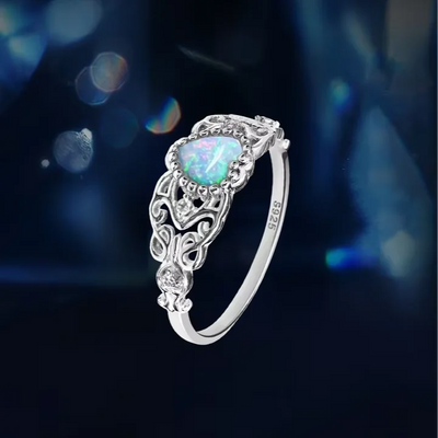 Classic Style Rhodium Plated 925 Sterling Silver Heart Shape Opal Ring for Women