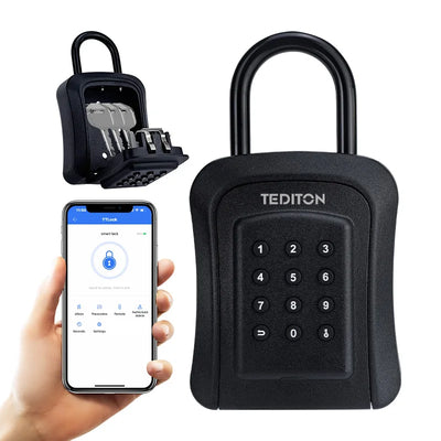 Tediton Custom Smart Lock Box | Password Digital Safe, Outdoor Wall-Mounted Metal Key Box with Smart Door Lock