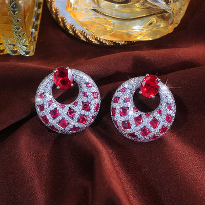 Pink Red Cubic Zirconia Stone Round Big Party Wedding Bridal Drop Dangle Earrings for Women Luxury Festive Jewelry