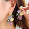 Micro Inlaid Colorful Cubic Zircon Wedding Bridal Jewelry 3D Luxury Statement Big Long Flowers Ear Drop Earrings