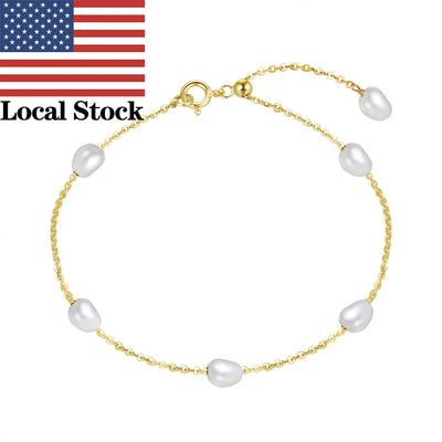 FineJewellery 925 Sterling Silver Freshwater Pearl Bracelet Brazalete 14K Gold Bracelet